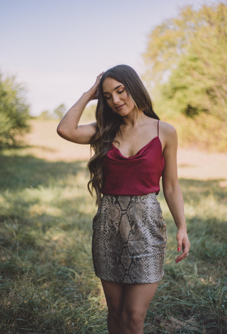 Kylie Wine Cowl Neck Tank- FINAL SALE