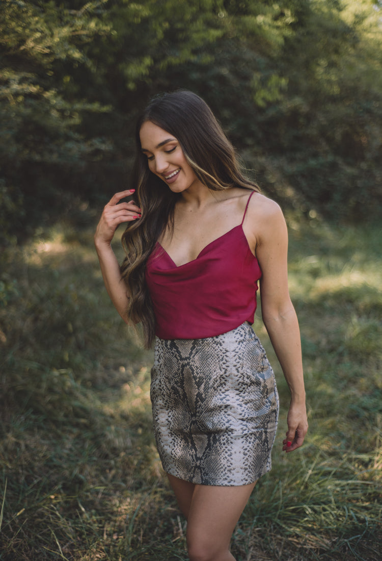 Kylie Wine Cowl Neck Tank- FINAL SALE