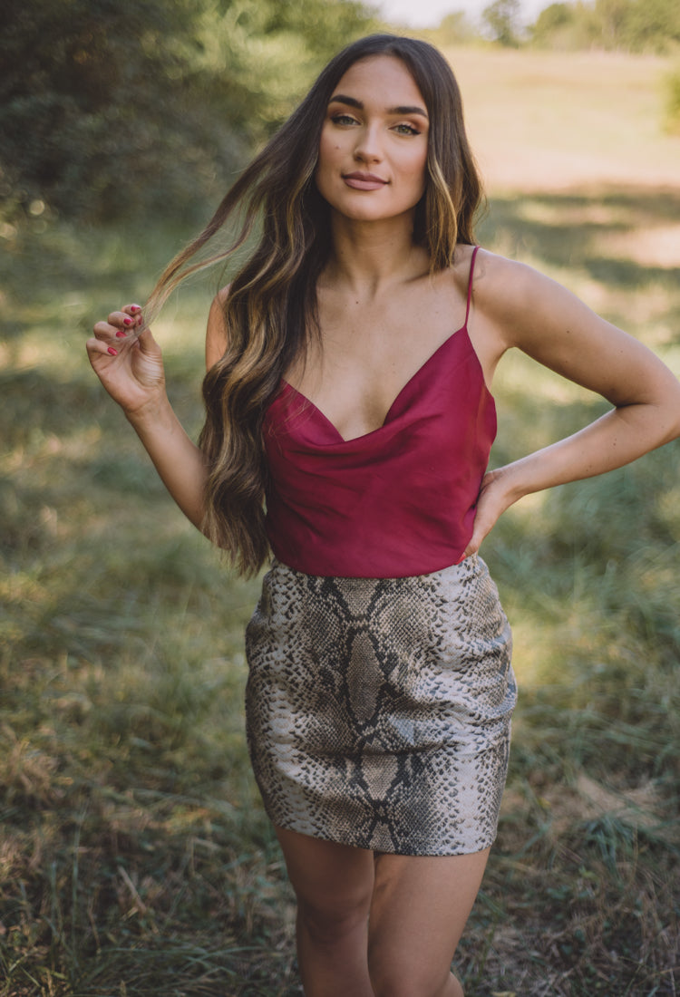 Kylie Wine Cowl Neck Tank- FINAL SALE